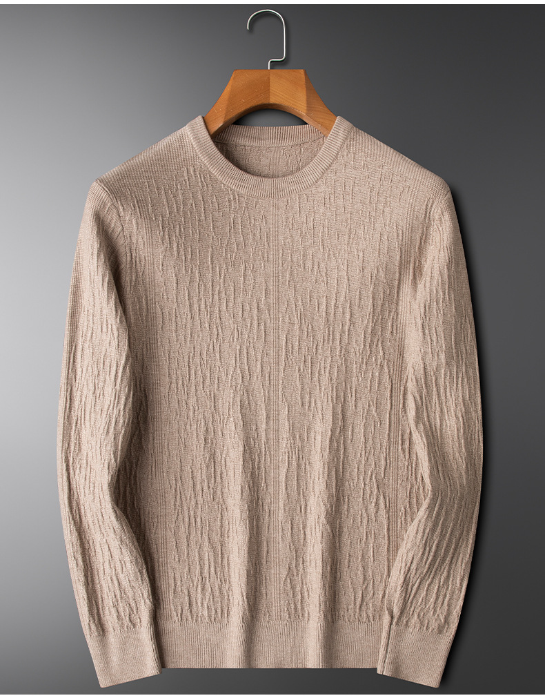 Men's Clothing Light Luxury Round Neck Sweater Men's Autumn And Winter New Light Business Slim High End Jacquard Bottoming Sweater Men's Wholesale_voghion.com