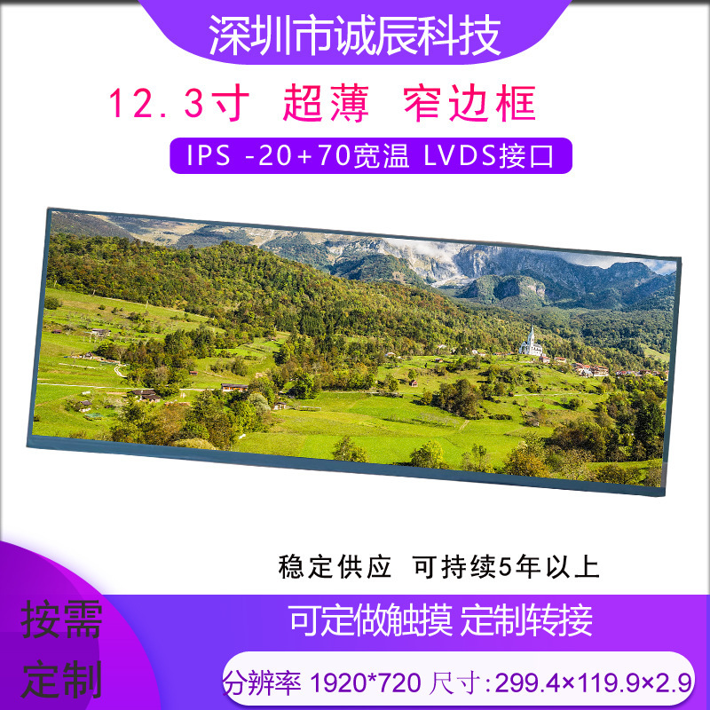 12.3-inch long screen 1920*720 ultra-thin 72% color gamut-20+70 wide temperature Home Medical Industrial Control