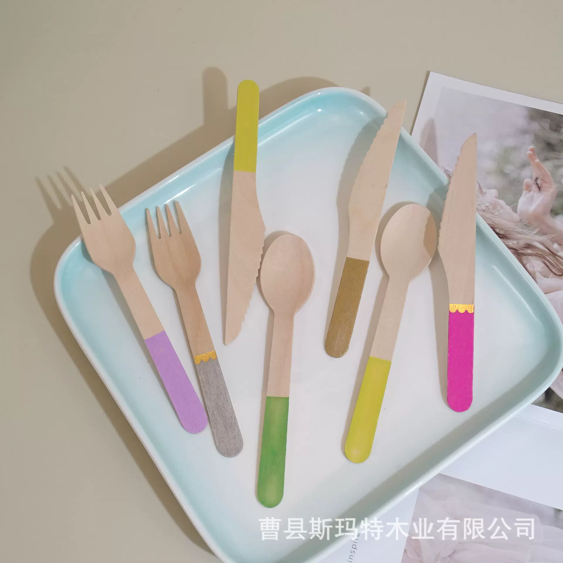 一次性木质刀叉勺餐具木制甜品勺蛋糕刀水果叉便携式刀叉勺三件套