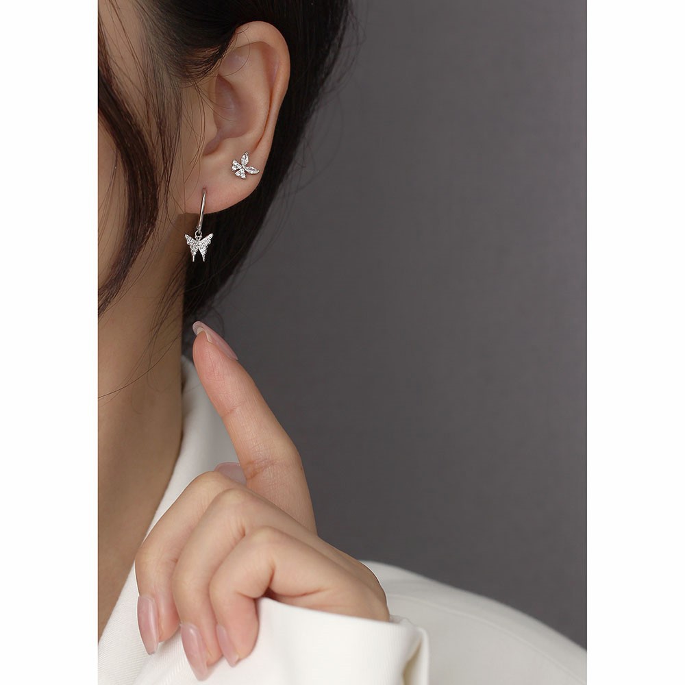 18K Real Gold Plated, Platinum Plated Plating Material 1 Pair 925 Sterling Silver Zircon Butterfly Ear Studs