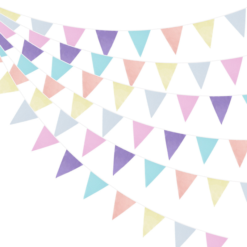 10 meters 36 pieces of light color flower wave single-layer cotton pennant children's birthday flag photo background wedding flag