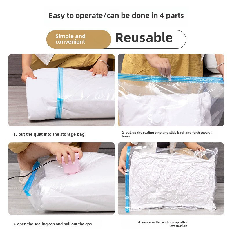 Duvet Vacuum Storage Bag for Home & Travel, Dustproof Waterproof, Reusable, Blue Pack