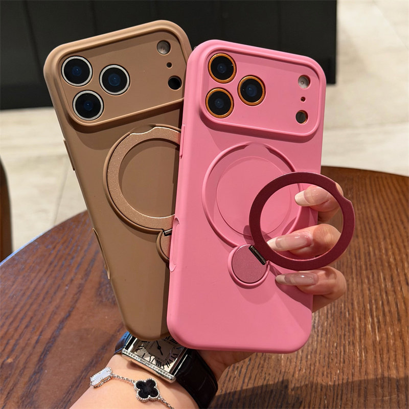 Iphone18Promax Liquid Silicone Skin-Feel 360-Degree Rotating Magnetic Stand Suitable for Apple 17 Phone Case 16