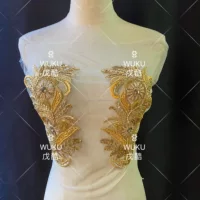 Прохладный Золотой 22x16cm Тяжелое свадебное платье ручной работы свадебное платье шоу костюма индийская шелковая наклейка MP-101