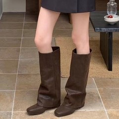 粗跟长靴女百搭秋冬2025新款网红时尚长筒骑士靴欧美范软皮高筒靴