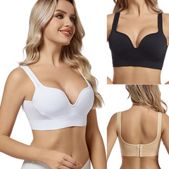 White Wide Straps Bodycon Bra for Women, V-Neck Sport Bra with Backless Design, Cross-Border E-commerce