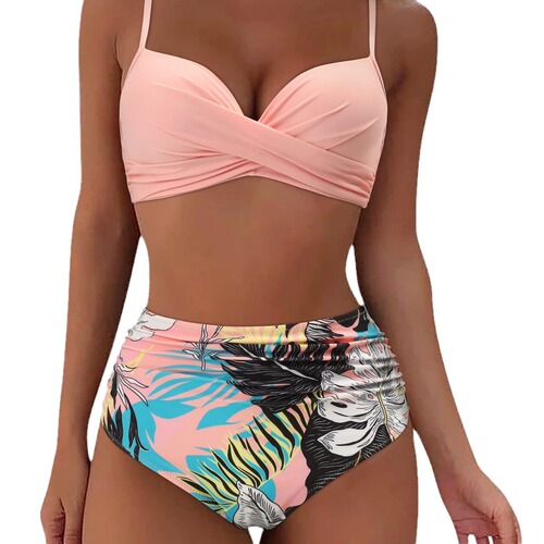 Ladies thickened swimwear, separate high-waisted, covering the abdomen, tight, sexy bikini, European and American sexy