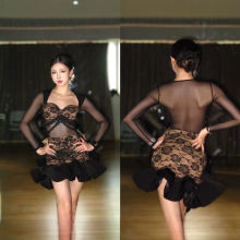 yolo舞服拉丁舞服新款练功服表演服复古蕾丝网纱上衣包臀半裙套装