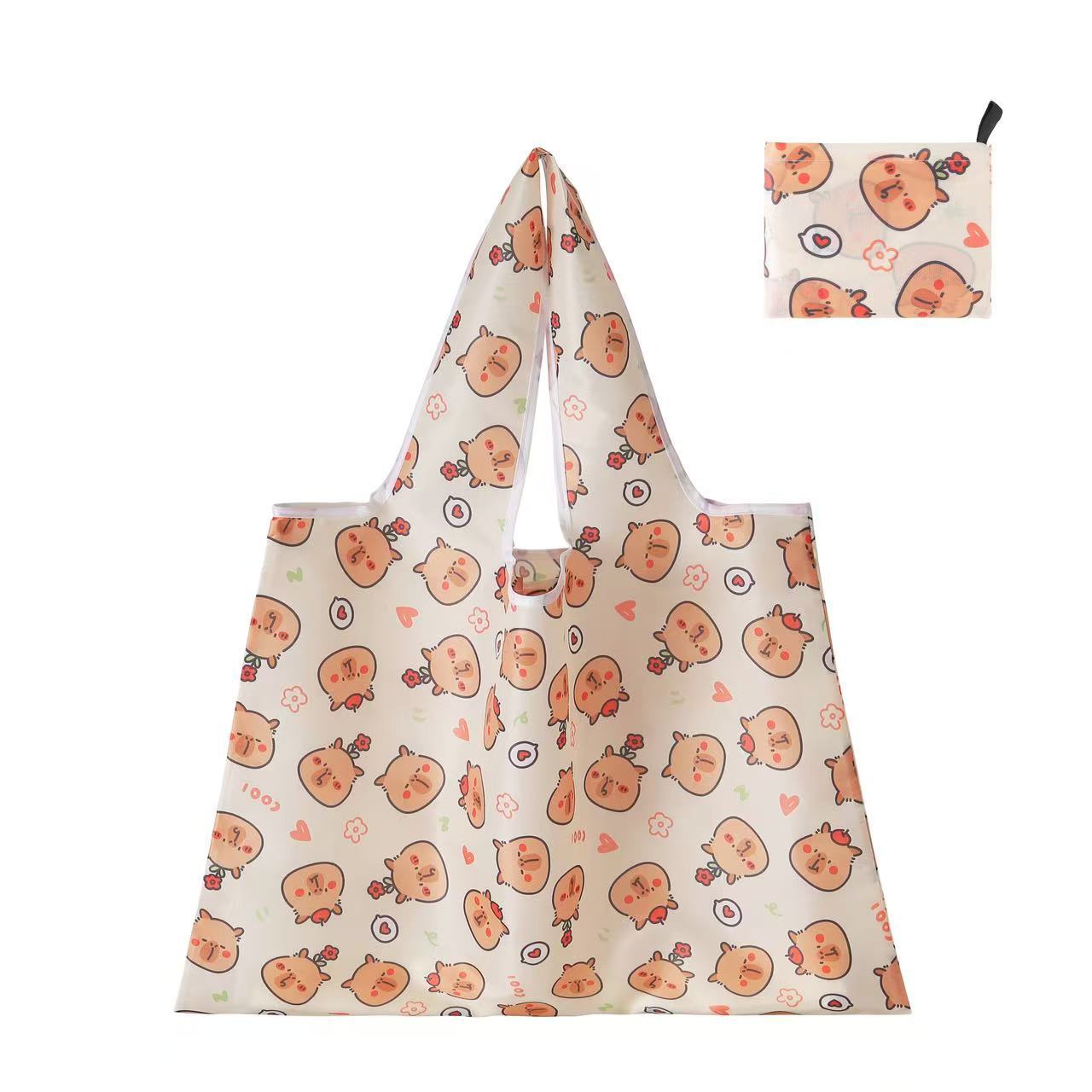 Nueva bolsa de compras plegable de gran capacidad en stock bolsa plegable de Protección Ambiental bolsa de almacenamiento portátil de impresión portátil creativa