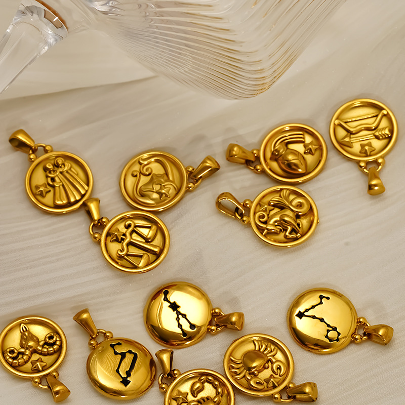 Europa y América acero inoxidable personalidad 12 signos 18K oro colgante accesorios collar de pulsera de acero titanio joyas DIY al por mayor