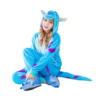 Autumn and Winter Blue Ox Children's Flannel Sullivan Professor Cartoon Animal Siaman Pajamas Men's and Women's Home Clothes