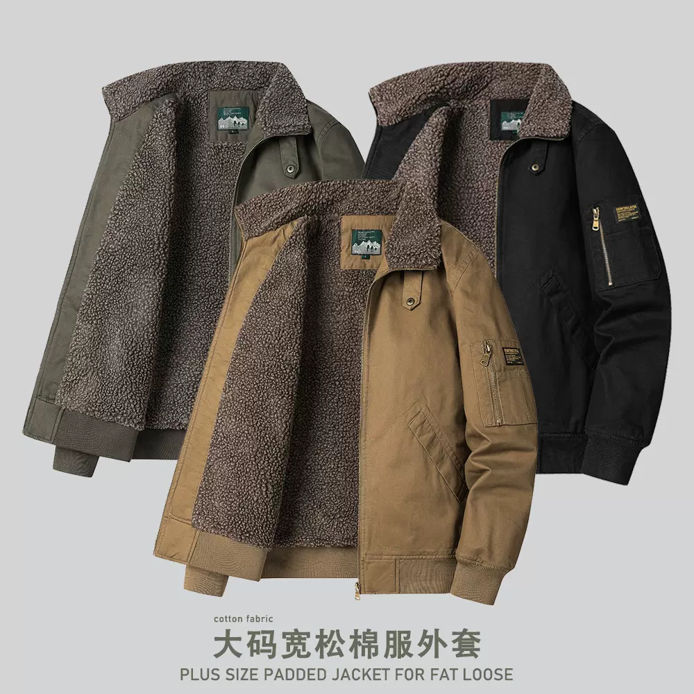 HTN2025男装冬季保暧高档男士时尚加绒夹克外套羊羔绒工装棉服