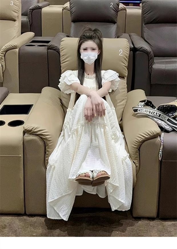 Đầm nữ tay phồng nhẹ suông rộng dáng midi phong cách ngọt ngào xuân hè 2026 — Màu hạnh nhạt chi tiết 3