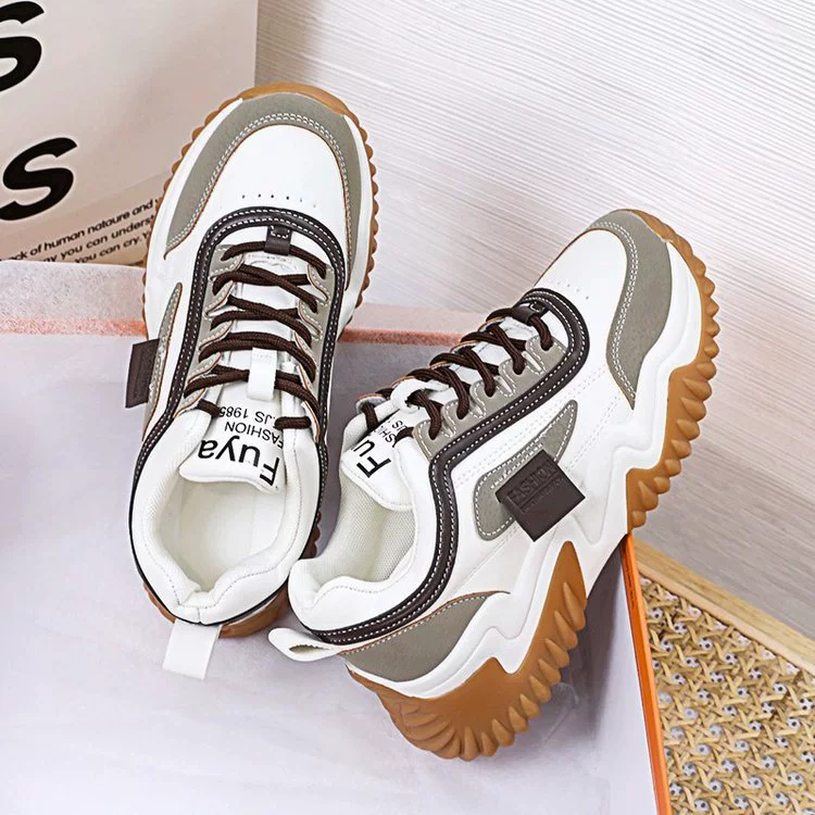Кроссовки dad shoes (женские) корейский стиль 2025, контрастная шнуровка, ретро, осень–зима низкие