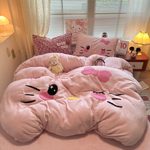 卡通ins可爱狗狗冬季暖和牛奶绒床单被套四件套珊瑚绒宿舍三件套