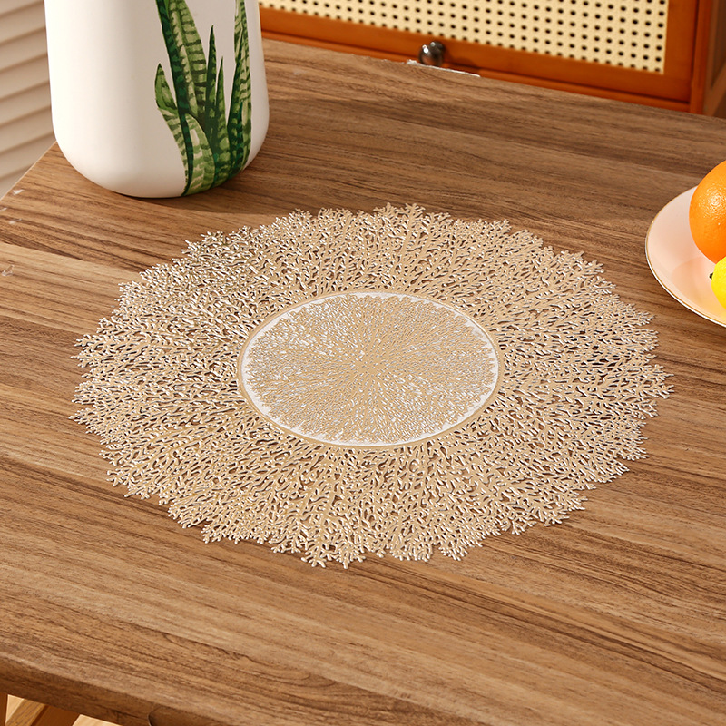 Amazon romántico estilo francés almohadilla de PVC redonda creativa fuegos artificiales alta sensación de lujo ligera almohadilla de aislamiento térmico impermeable