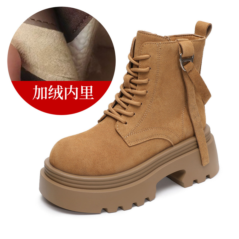 真皮增高厚底马丁靴女2025秋季新款英伦风百搭系带短靴大头机车靴|undefined
