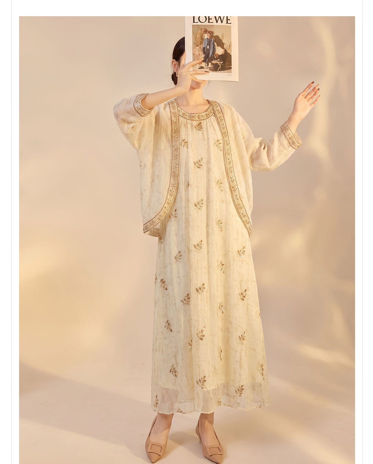 Bộ cardigan thêu đính cườm và đầm phong cách nữ tính — bộ đồ, Trang phục, Áo khoác chi tiết 12