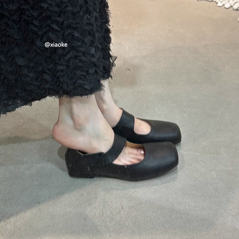 Zapatos individuales Mary Jane retro francés de cabeza cuadrada, suave de una palabra con temperamento plano, brisa nocturna, zapatos de cuero de primavera y otoño, zapatos de noche