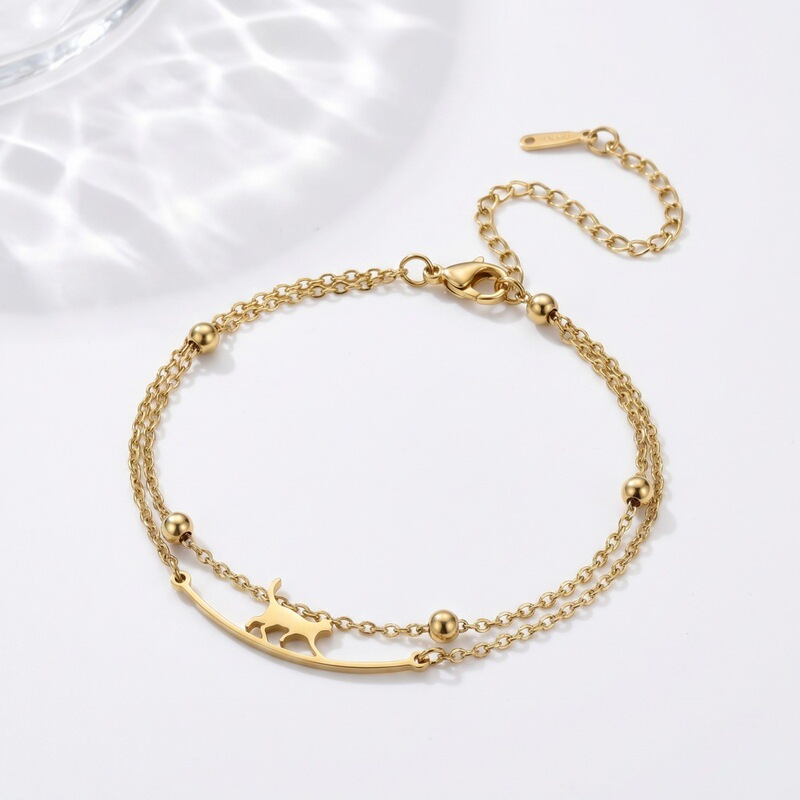 Hot-Selling Cute Walking Cat Anklet for Women, Stainless Steel Jewelry, Fashionable Anklet, Beach Accessory, in Stock Wholesale