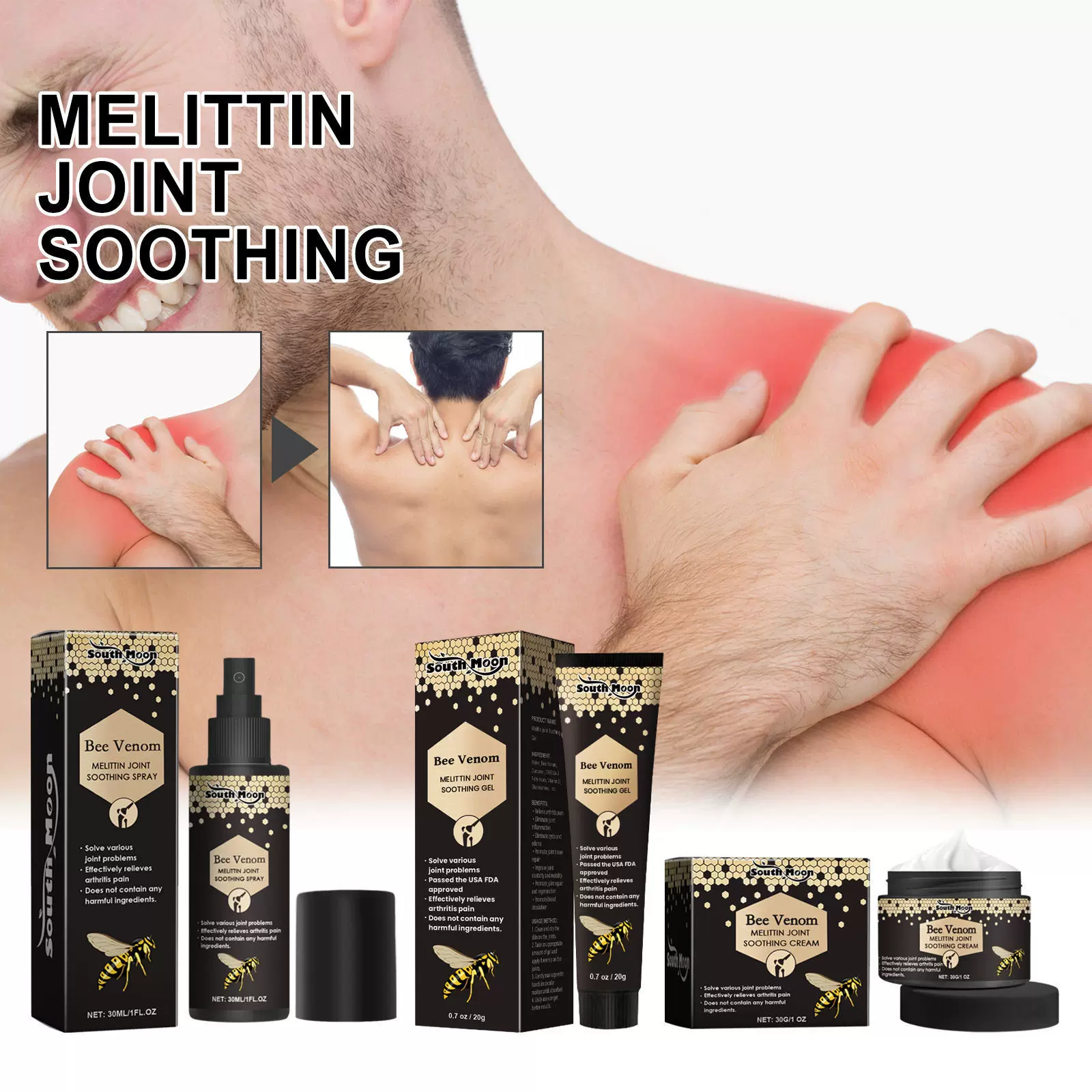 跨境专供关节护理系列缓解肩周颈椎腰椎膝关节酸痛蜂毒关节护理