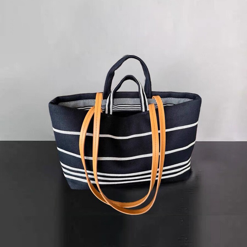 Denim Tote Bag Women's Large Capacity Colored Striped Casual Holiday Beach Bag Portable Canvas Bag Shoulder Bag Women