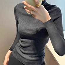 秋冬精纺羊毛针织衫女式软糯内搭半高领时尚修身显瘦纯色打底毛衣