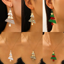 欧美跨境合金拼接圣诞树长款耳环女 时尚派对狂欢圣诞节耳饰批发