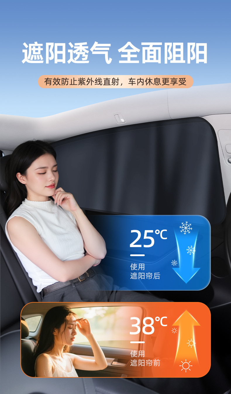 Suitable for Tesla Model 3/Y Window Sunshade Track-Type Side Window Heat Insulation Privacy Blackout Curtain Car Curtain