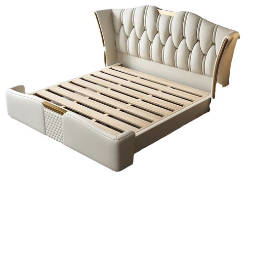 Italian light luxury leather bed master bedroom double bed 1.8 meters high-end soft package bed simple modern 2.2 meters large bed wedding bed
