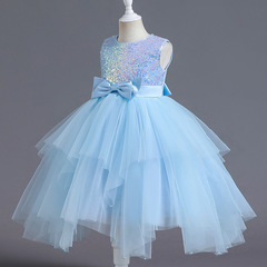 新款兒童公主裙歐美花童亮片蓬蓬紗禮服裙女孩宴會走秀表演服跨境