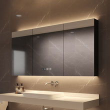 浴室镜智能柜单独挂墙式带灯除雾梳妆镜子卫生间实木带置物架收纳