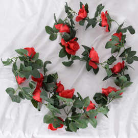 仿真玫瑰花藤条 家居婚庆管道吊顶花藤 绢花人造花壁挂樱花藤蔓