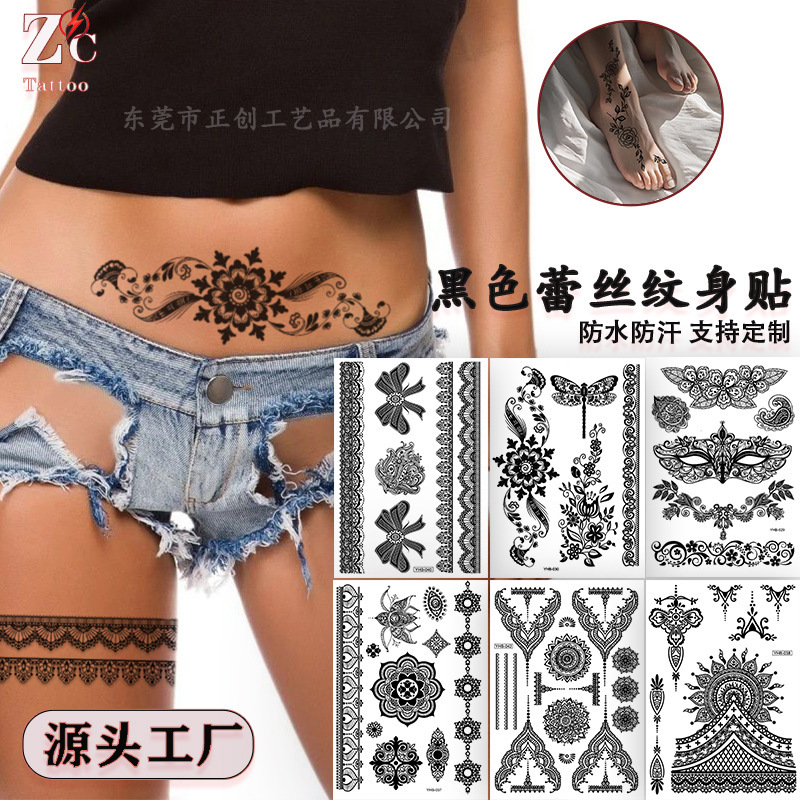 Factory Fresh Black Lace Henna Tattoo Stickers Body Art for Women Finger Feet