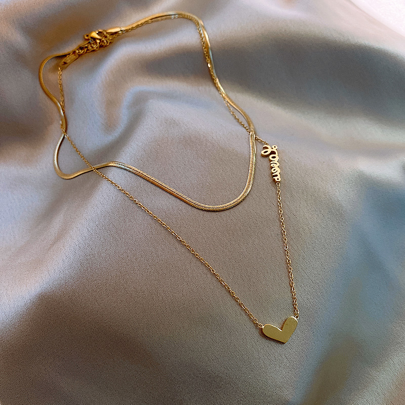 cable chain, snake chain Chain Type Elegant Heart Shape Titanium Steel Plating Layered Necklaces