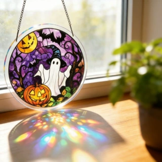 跨境创意DIY手工涂色捕光器摆件制幽灵圣诞节万彩绘亚克力挂件