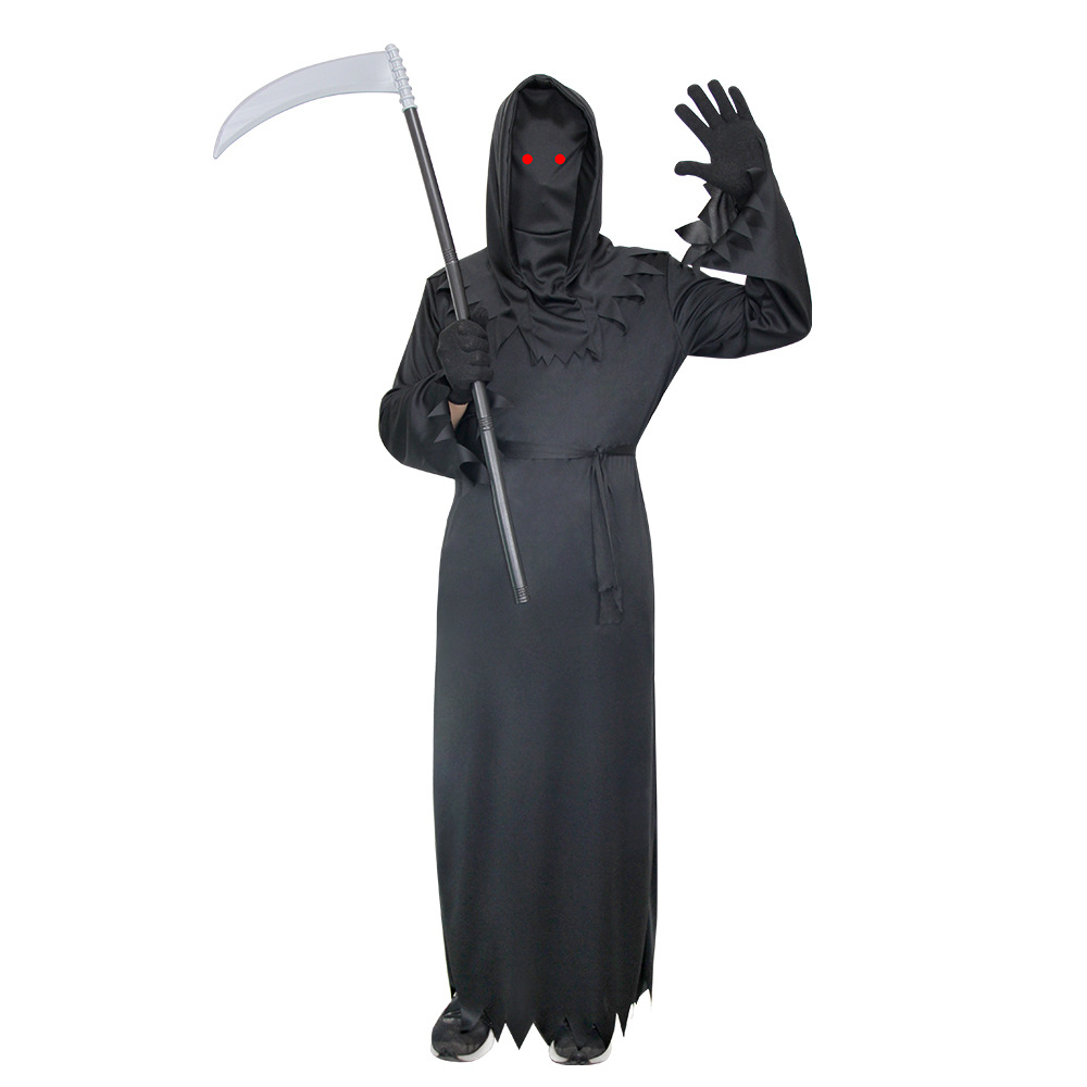 Children's Mystery Horror Death Dress Up Halloween Play Costume Cool Red Eyes Sickle