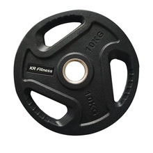 定制杠铃片健腹器三孔手抓奥杆配重片深蹲黑色健身器材包胶杠铃片