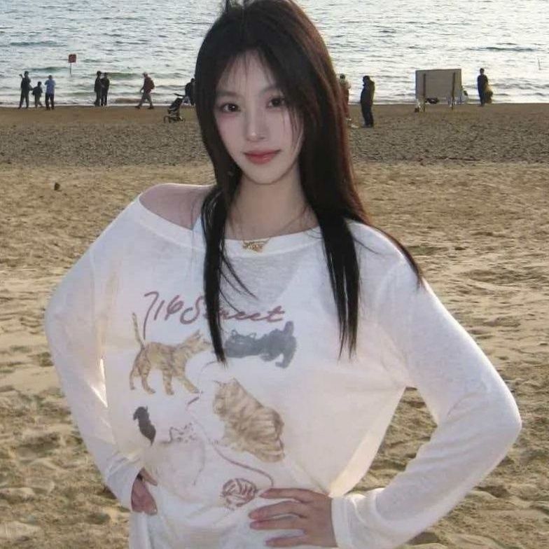 2026 New Style Cool and High-End Snowflake Cotton One-Shoulder Sun-Protective Korean-Style Printed Loose Long-Sleeve Top 2026 New Style Cool and High-End Snowflake Cotton One-Shoulder Sun-Protective Korean-Style Printed Loose Long-Sleeve Top