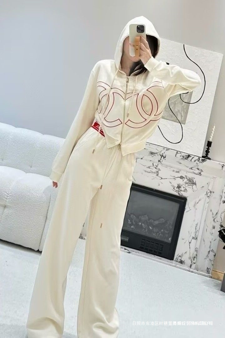 Spring and Autumn 2025 New Style Casual Sports Knitted Suit Women's Long Sleeve Hooded Jacket Wide Leg Pants Two-Piece Set