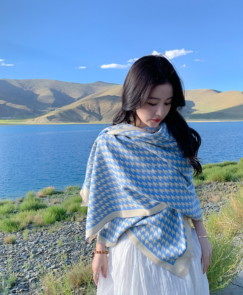 Houndstooth Pattern Winter, Autumn Season Women's Casual Houndstooth Imitation Cashmere Scarf
