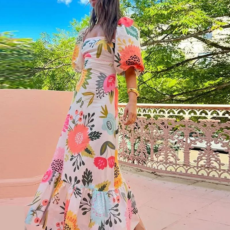 Women's Off-shoulder Printed Bodysuit With Flared Sleeves Slim Fit_voghion.com