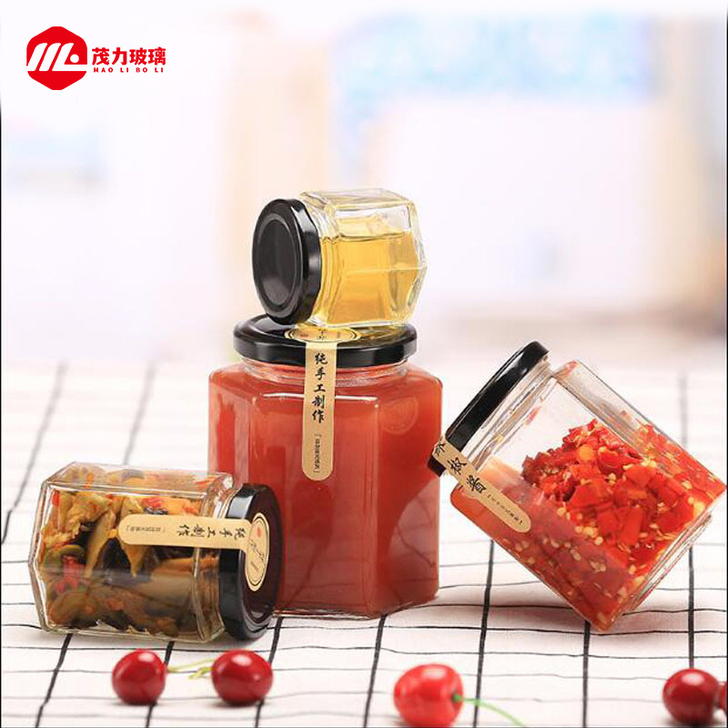 六棱六角菱形玻璃酱菜瓶蜂蜜罐头瓶果酱瓶燕窝瓶子辣椒牛肉酱瓶