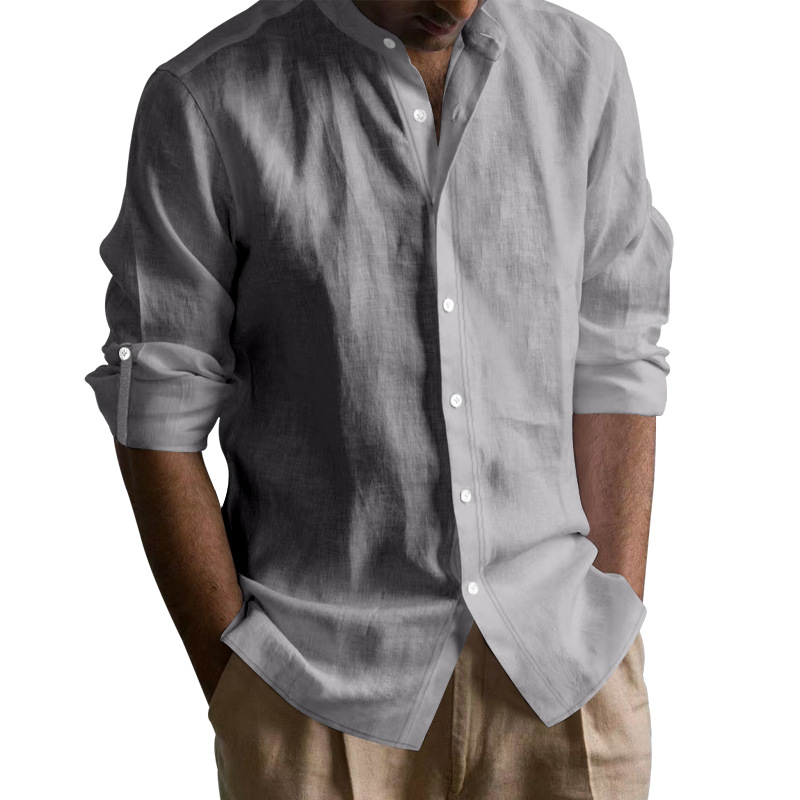 Nuevo Amazon algodón transfronterizo camisa de cuello largo hombre comercio exterior transpirable cuello Henry Casual American Top