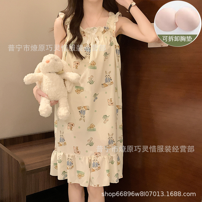 Pijama de cabina para mujeres polvo de cereza de verano algodón trenzado cojín de pecho pijama largo viento rojo de primavera y verano ropa para el hogar