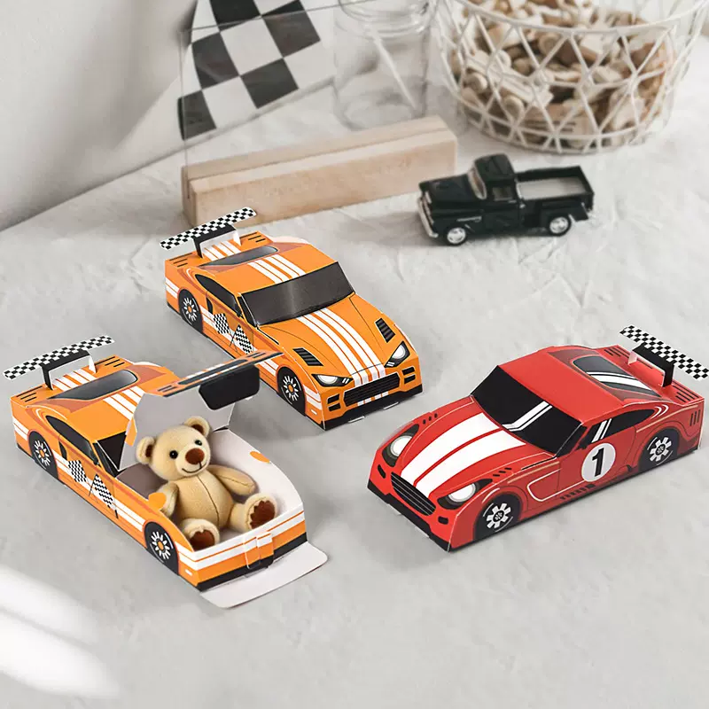 赛车主题生日派对赛车造型礼物盒彩色折叠氛围感小纸盒 10pcs/包