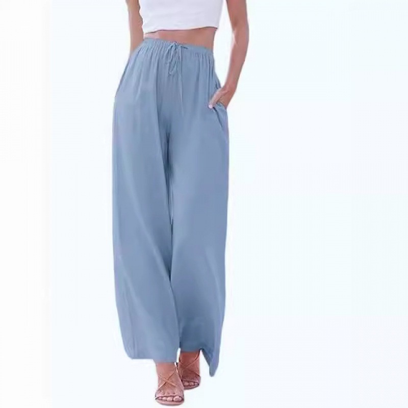 2024 Amazon ebay AliExpress ヨーロッパとアメリカの大きいサイズの女性のパンツリネンルーズカジュアルポケット巾着ワイドレッグパンツ女性|undefined