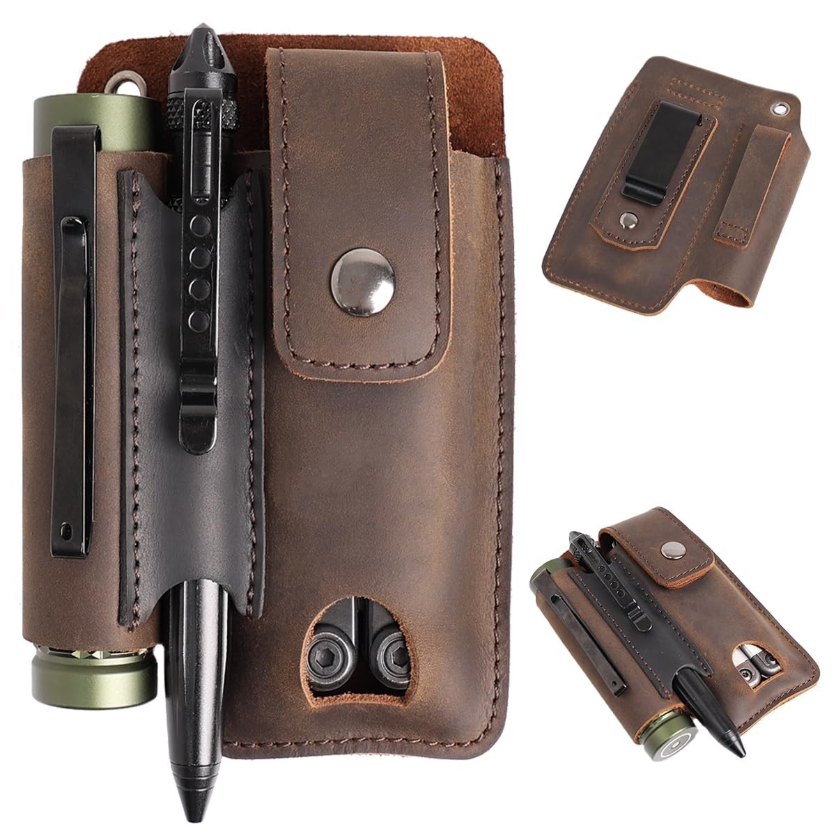 European and American first-layer cowhide EDC tool leather pouch, outdoor tactical accessory bag, pen case, waist-hanging storage bag