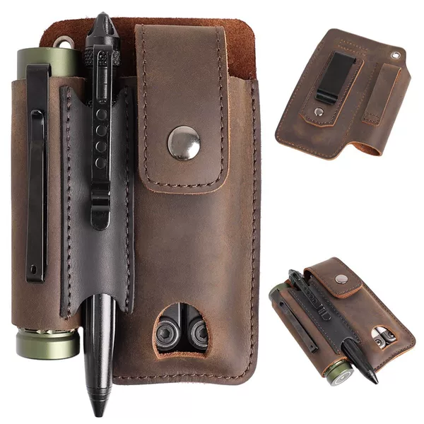 European and American first-layer cowhide EDC tool leather pouch, outdoor tactical accessory bag, pen case, waist-hanging storage bag
