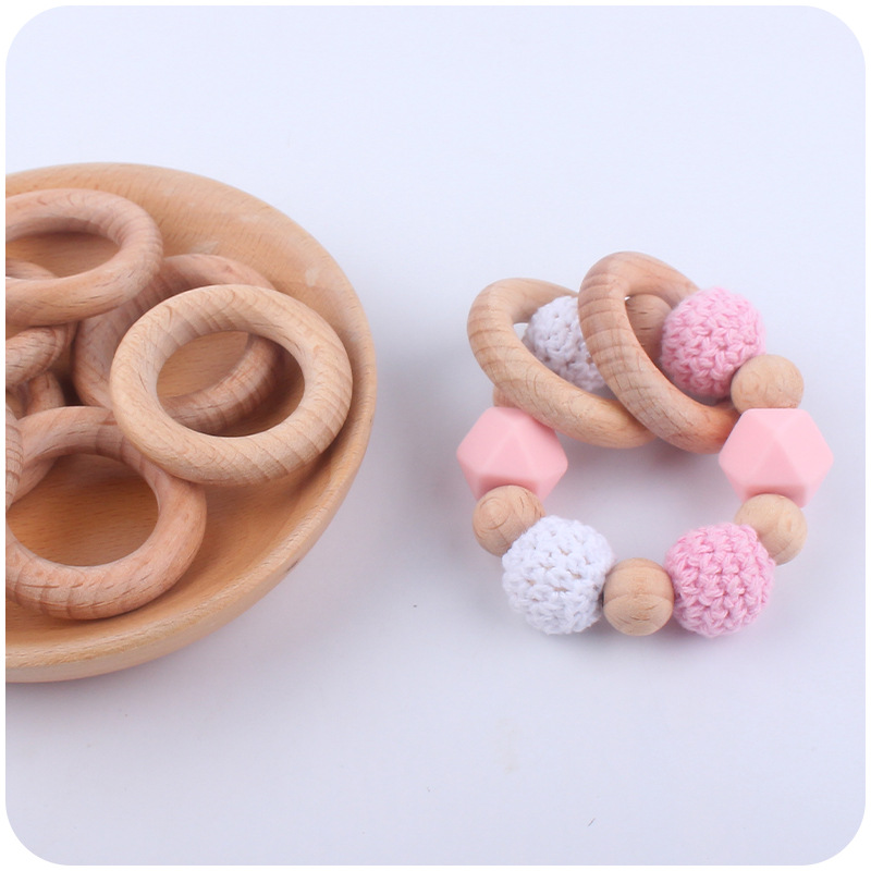 Bebé molar anillo de madera 25-55mm de madera maciza de haya anillo de juguete Niños DIY creativo mordedor pulsera mordedor palo